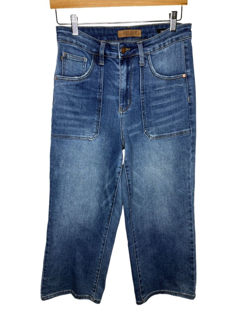 Judy Blue Wide Crop Jeans Womens 9/29 High Rise Patch Pocket Stretch Denim 90s